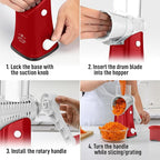 Zulay Kitchen Rotary Cheese Grater 5 Blade Cheese Shredder - Manual Hand Crank Cheese Grater With Reinforced Suction & 5 Interchangeable Drums - Easy to Use, Vegetable Chopper Round Mandoline Slicer