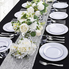 bUCLA 600pcs Silver Plastic Dinnerware Set for 100 Guests - Silver Christmas Dinnerware Set Disposable for Party - Include 100 Dinner Plates,100 Dessert Plates,100Cups,100 Knives,100 Forks,100 Spoons
