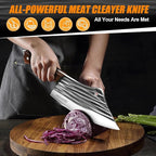 MDHAND 14PCS Professional Butcher Knife Set with Roll Bag, Hand Forged Serbian Chef Knife Set, Heavy Duty Meat Cleaver Knives, Boning Knife, Meat Cutting Knife for Kitchen, Gift for Men, BBQ, Camping