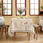 ISAENNE Designer Off White Linen Square Tablecloth,Floral Elegant Table Cloth,Stain Resistant Vintage Decor Tablecloths for Dining Thanksgiving Kitchen Christmas Party,67"*67"-Serenity G