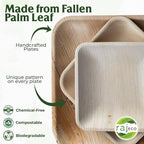 Raj Palm Leaf Plates [50-Pack] 10"x25 7"x25 Square Plates like Bamboo plates Disposable, Decorative Compostable Tableware for wedding, Lunch, Dinner, Birthday, Camping, Outdoor BBQ, Picnic
