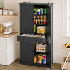 Pantry Organizers and Storage Cabinet, 70” Barn Door White Kitchen Cabinet with Drawers and Adjustable Shelf, Tall Pantry for Kitchen, Dining Room, Living Room Bedroom