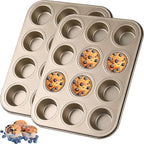 Mini Muffin Pan 2-Pack, Premium Small Cupcake Pans, Carbon Steel 12-Cup Muffin Tin, Versatile Non-Stick Bakeware