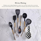 MACKENZIE-CHILDS Slotted Spoon, Silicone Turner for Cooking, Black-and-White Courtly Check