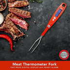 Digital Meat Thermometer Fork for Grilling & BBQ with Ready Alarm, Pro Temp Points for Quick Accurate Temperature on Steak, Pork, Chicken & Hot Grilled Food on Patio or Outside Kitchen