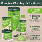 Roobi Nespresso Compatible Vertuo Cleaning & Descaling Kit. Includes 1 Bottle of Descaling Solution, 6 Cleaning Tablets and 1 Reusable Pod. Carbon Neutral Vertuoline Maintenance Kit. 6 Month Supply.