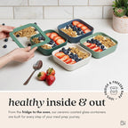 Ceramic Coated Glass Food Storage Container | No PTFE, PFOA, PFAS, and BPA | Reusable Non Toxic Meal Prep Container with Glass Lid | Easy To Store | 5 Cup Square [Willow]