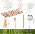 HELPLX Matcha Whisk Set 10-Piece Japanese Matcha Kit with BowlWhisk & Holder2 Tea CupsBamboo ScoopSpoonSifterScoop Rest & Tea Towel – White Matcha Tea Set for Ceremony or Daily Use
