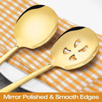 Extra Large Serving Spoons Set 11.7-Inch Gold Serving Slotted Spoon x 2 Serving Spoon x 2, 18/8 Stainless Steel Big Serving Utensil for Buffet, Parties, Catering - Dishwasher Safe(4-Pack, Gold)