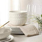 Gibson Home Melbourne White Plates and Bowls Set, 16 Piece Embossed Ceramic Dinnerware Set - Service for 4 Dishes - With Pasta Bowl
