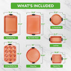 NutriChef 8 Piece Baking Pans Set - Nonstick Carbon Steel Bakeware Set w/ Silicone Heat-Safe Handles - Includes Loaf Pan, Muffin Pan, Cookie Sheets, Pizza Crisper, Roasting Pans - Rose Gold