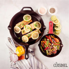 Cast Iron Skillet Set - 8" + 12"-Inch Frying Pan - Pre-Seasoned Oven Safe Cookware + 2 Heat-Resistant Handle Holder Grips - Indoor/Outdoor Use - Grill, Stovetop, BBQ, Camping Fire Pit, Induction Safe