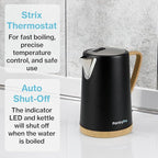 PantryPro 1.7L 1500W Rapid-Boil Electric Kettle - Stainless Steel Interior - Auto Shut-Off, Boil-Dry Protection, LED Indicator, Wide Opening - Black