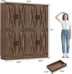 Unikito Kitchen Pantry Cabinet with Farmhouse Barn Doors and Storage Drawer, 8 Adjustable Shelves, Freestanding Tall 71" Cupboard for Dining Room, Living Room, Utility Room, Weathered Brown 2 Pack