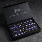 SENKEN 16-Piece Kitchen Knife Block Set - Japanese Chef's Knife Set with Laser Damascus Pattern, Includes 6 Steak Knives and Smoothly-Finished Acacia Hardwood Knife Block (Purple Resin Handles)