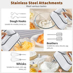 Cordless Electric Hand Mixer: 12 Speeds Powerful Handheld Mixer with 6 Stainless Steel Attachments (2 Beaters, 2 Dough Hooks, 2 Whisks), Snap-On Storage Case & Eject Button (White)