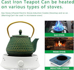 YJX Cast Iron Teapot and Cups Set, 33.8oz Hexagon Pattern Tea Pot Enameled Interior, Tea Kettle for Stovetop, Japanese Teapot Set with Teacups for Adults, Green Kettle with Infuser for Loose Leaf
