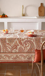 ISAENNE Designer French Red Small Rectangular Tablecloth,Linen Table Cloth with Cashew Pattern,Stain Proof Decor Tablecloths for Dining Thanksgiving Kitchen Christmas,55"*71"-Chauffrey D