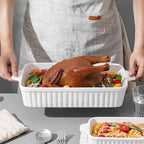 Casserole Dishes for Oven, Ceramic Baking Dishes, Porcelain Bakeware Set of 4, Rectangular Baking Pan, White Deep Lasagna Pan with Handle for Cooking, Roasting, Cake, 15.3"/12.8"/11.6"/9.8"