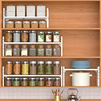 iPEGTOP Large Expandable Cabinet Storage Shelf Organizer Rack, Heavy Duty Stackable Steel Metal Spice Rack Adjustable Height Home Office Pantry Garage Shelf for Counter Kitchen, White - 1 Pack