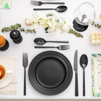 KINGSTONE Black Silverware Set, 60-Piece Forged Flatware Set Cutlery Set Premium Stainless Steel, Service for 12, for Kitchen, Home, Wedding, Party, Mirror Polished and Dishwasher Safe