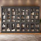 70.8" Tall Black Bookshelf with Glass Doors, Farmhouse Modular Bookcase with 6-Tier Adjustable Shelves, Large Storage Cabinet for Home Office, Living Room, Set of 2
