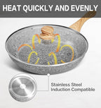 KOCH SYSTEME CS Nonstick Frying Pan with Lid, 12 Inch Grey Granite Frying Pan with Non-toxic Nonstick Coating, Aluminum Skillet with Heat-resistant Bakelite Handle, Induction Compatible, Oven Safe