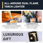 Dual Flame Butane Torch Gun - Refillable Luxury Hand Held Mini Blow Torch for Cooking, Creme Brulee, Soldering, Welding, & Resin Art - Adjustable Flame with Ignition Lock - Gold Brown by inZaynity