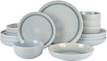Gibson Elite Juno Moon 16-Piece Reactive Blue Double Bowl Dinnerware Set – Durable Stoneware Plates and Bowls