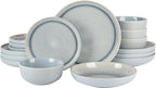 Gibson Elite Juno Moon 16-Piece Reactive Blue Double Bowl Dinnerware Set – Durable Stoneware Plates and Bowls