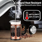 French Press Coffee Maker (34oz 1Quart 5-6Cup) Coffee Press, with 4 Filters System, Heat Resistant Thickness Borosilicate Glass, Cold Brew Coffee Tea Pot Gifts (Copper)