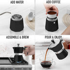 Zulay Moka Pot Espresso Stovetop Coffee Maker - Leak-Proof, Stainless Steel, Easy to Clean, Heat Resistant Handle & Knob - for Authentic Cuban & Italian Style Espresso - Makes 9 Espresso Cups - Black