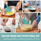 Walfos Whisk,Silicone Whis, Non Scratch Coated Wisking tool silicone set of 5,BPA Free and Heat Resistant 480°F.Premium for Whisking, Blending, Frothing, Beating.(Blue)