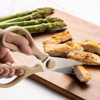Rae Dunn Kitchen Scissors- Stainless Steel Kitchen Shears, Cooking Scissors for Cutting Meat, Chicken, Herbs and Produce with Blade Cover and Soft Grip Handles (Brown)