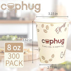 300 Pack 8 oz Disposable Paper Coffee Cups, 8 Ounce Paper Hot Coffee Cups–Perfect for Hot Beverages, Party, Office, and Home Use
