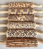 BAMBOO Embossed Rolling Pin for Ceramic. Clay Roller and Ceramic Stamp for Embossing Pottery. Baking Gifts for Women by Algis Crafts for Embossed Cookies