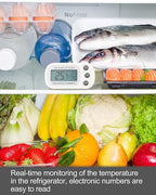 Frienda 12 Pack Black and White Digital Fridge Thermometer Waterproof Refrigerator and Freezer Room Max/min Record Function LCD Screen Refrigerator Thermometer with Hook and Magnetic Back for Home