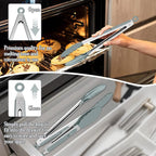 TeamFar Kitchen Tongs, 9" and 12" Stainless Steel Cooking Tongs with Silicone Tips for Cooking Grilling Serving & BBQ, Heat Resistant Silicone Tongs, Locking Design & Dishwasher Safe, Set of 2 & Grey