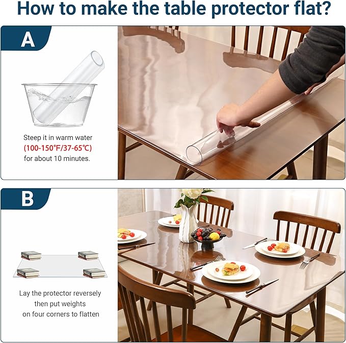 36 x 60 Inch Clear Table Cover Protector Rectangle, 2.0mm Transparent Plastic Table Protector Waterproof, Anti-Scratch Clear Desk Mat for Office Desktop Dresser Dining Table, FDA Compliant