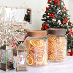 Airtight Glass Jars with Wooden Lid Round Spice Jar Clear Glass Food Storage Jar Canister with Screw Lid for Coffee Ground Bean Candy Pantry Sugar Tea Cookies Bath Salts (1200ml/40oz-1pack-A)