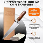 Rolling Knife Sharpener, Rolling Knife Sharpener kit with 2 diamond and blue ceramic for Steel, Knife sharpener roller with 15 & 20 degree Magnetic Angle for Kitchen Knives