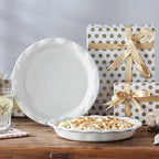 Lareina Ceramic Pie Pans for Baking, 9 Inches Pie Plate for Apple Pie, 36 Ounce Round Baking Dish, Set of 2, Thanksgiving day Gifts for Women, White