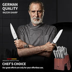 MAD SHARK Knife Set for Kitchen with Block, 17pc Cutlery Set, Built-in Sharpener, German Stainless Steel, Non-slip Ergonomic Handle, Dishwasher Safe