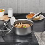 COOKER KING 1.5 Quart Stainless Steel Saucepan, Nonstick Sauce Pan, Ceramic Suce Pot with Tempered Glass Lid, Induction Pot Compatible with All Cooktops, Dishwasher & Oven Safe(PFAS/PFOA/PTFE Free)