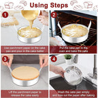 LIANYU 8 Inch Cake Pan Set of 3, Stainless Steel Round Baking Pans with 90 PCS Parchment Paper, Non Toxic Bakeware Tins for Layer Birthday Wedding Cake, Leak-proof & Dishwasher Safe
