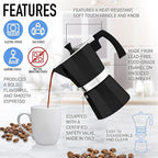 Zulay Moka Pot Espresso Stovetop Coffee Maker - Leak-Proof, Stainless Steel, Easy to Clean, Heat Resistant Handle & Knob - for Authentic Cuban & Italian Style Espresso - Makes 9 Espresso Cups - Black