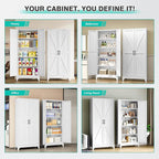SISESOL 75" Tall Pantry Cabinet,Farmhouse Kitchen Pantry Storage Cabinets with 2 Doors and 5 Shelves,White Metal Storage Cabinet,Large Cupboard for Home,Kitchen,Dining/Living Room