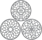 SMARTAKE 3 Set Silicone Trivet Mats, Multi-Use Carved Trivet Mat, Insulated Non-Slip Durable Kitchen Mats, Flexible Modern Kitchen Table Mat, for Hot Dishes, Pots, Dining Countertop, Grey, STM413H