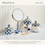 MACKENZIE-CHILDS Enamel Squashed Pot, Cute Enameled Container with Lid, 20 Ounces, Blue-and-White Royal Check