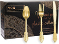 N9R 300pcs Gold Plastic Silverware Dinnerware Flatware- Heavyweight Plastic Cutlery Set, 100 Forks, 100 Spoons, 100 Knives, Gold Utensils for Party, Thanksgiving, Christmas